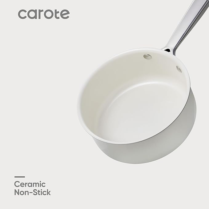 CAROTE 2Qt Stainless Steel Saucepan Set, Ceramic Pot Sets Non-Stick Non-Toxic Kitchen Cookware, Small Cooking Pots with Lids, Oven Safe, Induction Sauce Pan, Even Heating
