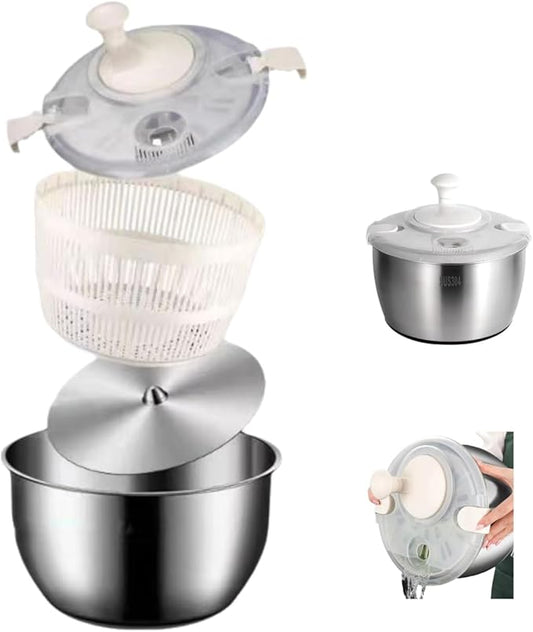 6L Stainless Steel Salad Spinner, Salad Spinner Large,Lettuce Spinner, Quick Spin for Drying Vegetables, Vegetable Dryer, Fruit Washer, Pasta & Fries Produce Strainer A Must-Have for Your Kitchen