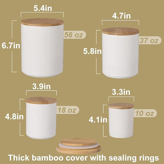 Sweejar Kitchen Canisters Ceramic Food Storage Jar Set, Stackable Containers with Airtight Seal Bamboo Lid for Serving Ground Coffee, Tea,Grains, Herbs,Sugar, Salt and More - Pack of 4(Gray)