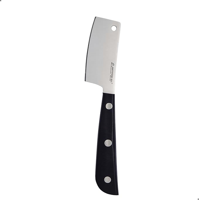 Cheese Knife - MATTSTONE HILL Cheese Cleaver, Hard Cheese Cutter, Premium Stainless Steel, Black Handle