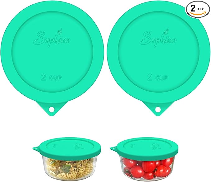 Sophico 2 Cup Round Silicone Storage Cover Lids Replacement for Pyrex 7200-PC and Anchor Hocking Glass Bowls (Container not Included) |Green-2 Pack|