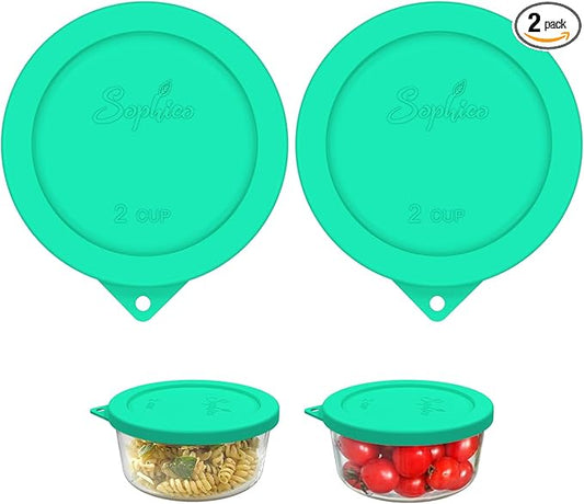 Sophico 2 Cup Round Silicone Storage Cover Lids Replacement for Pyrex 7200-PC and Anchor Hocking Glass Bowls (Container not Included) |Green-2 Pack|