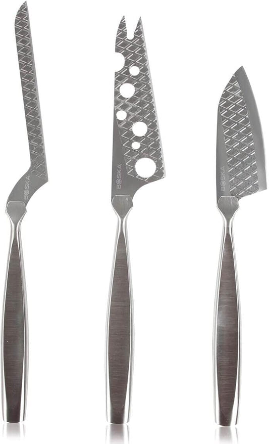 Boska Stainless Steel Cheese 3 Knife Set - Great for Cheese - Multi-Purpose Cheese Slicer - Handheld Slicer - Silver Non-Stick - Dishwasher Safe - For Kitchen Cooking