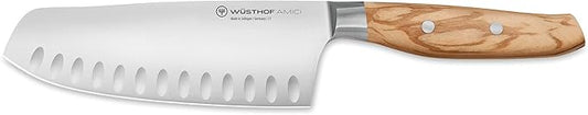 Wüsthof AMICI 7" Hollow Edge Santoku Knife, Tan