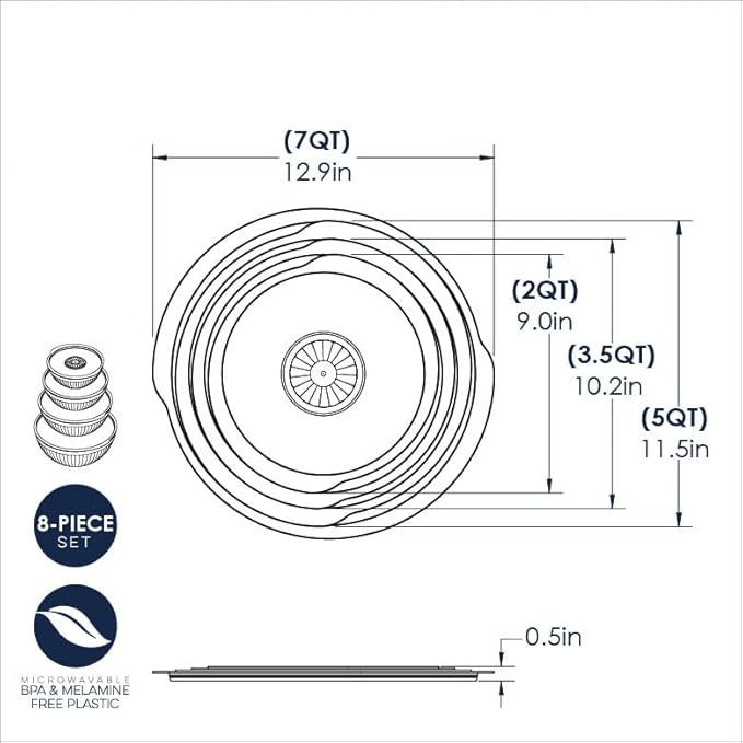 Nordic Ware Prep and Serve Mixing Bowls Set, 8-Piece, Glacier White
