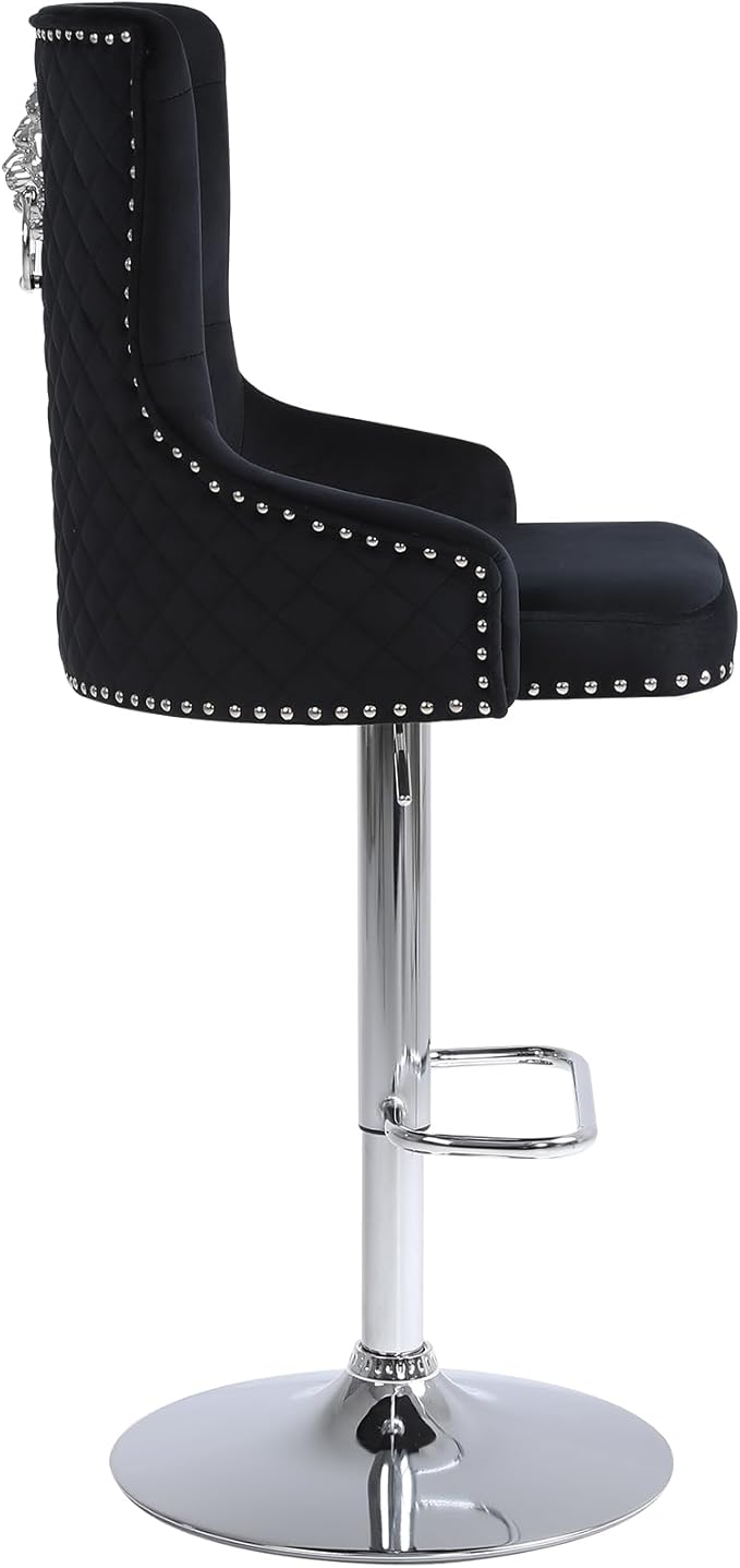 Velvet Lion Bar Stools Set of 6, Modern Height Adjustable Swivel Barstools with Chrome Base, Tufted Counter Height Bar Stools Upholstered Bar Chairs for Kitchen Island, Dining Room, Black