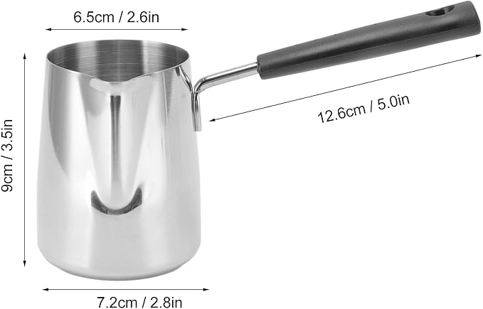 Turkish Coffee Pot, Milk Butter Warmer Pot Stainless Steel Coffee Pitcher Long Handle Coffeware Pitcher Turkish Coffee Maker Hot Chocolate Maker for Maple Syrup Sauce Heating (350ml)