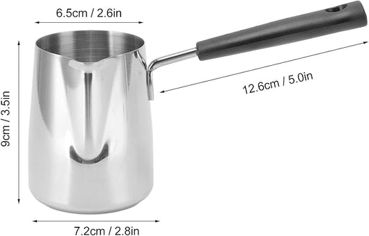Turkish Coffee Pot, Milk Butter Warmer Pot Stainless Steel Coffee Pitcher Long Handle Coffeware Pitcher Turkish Coffee Maker Hot Chocolate Maker for Maple Syrup Sauce Heating (350ml)