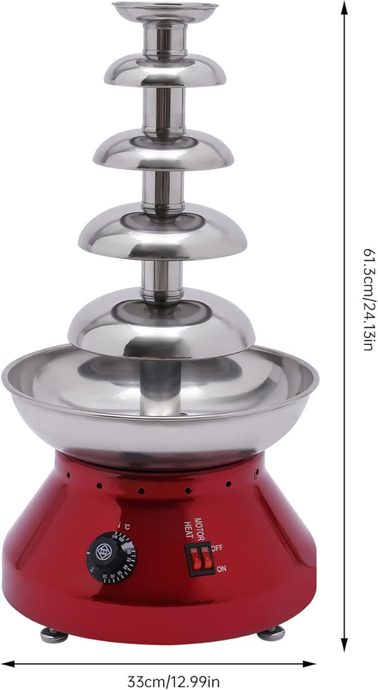 Commercial Chocolate Fountain 5 Tiers Hot Chocolate Fondue Tower Stainless Steel Hot Chocolate Melting Machine 7 Lbs Fondue Fountain Machine for Cheese Party Wedding Gathering (Vintage Red)