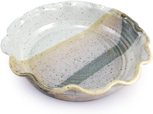 Modern Artisans American Handmade Stoneware Pottery Fluted Pie Plate, 10-inch, Cottage Pearl Collection