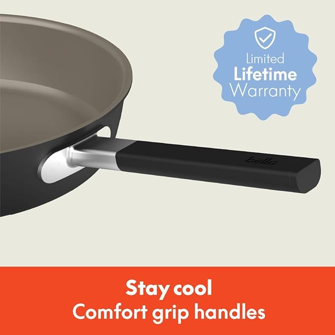 bella 9 Piece Ceramic Nonstick Cookware Set, Fits-anywhere™ Kitchenware w EverGood™ Coating, Dishwasher & Oven Safe, All Stovetops Compatible, Stackable Design, Cool Touch Handles, Black
