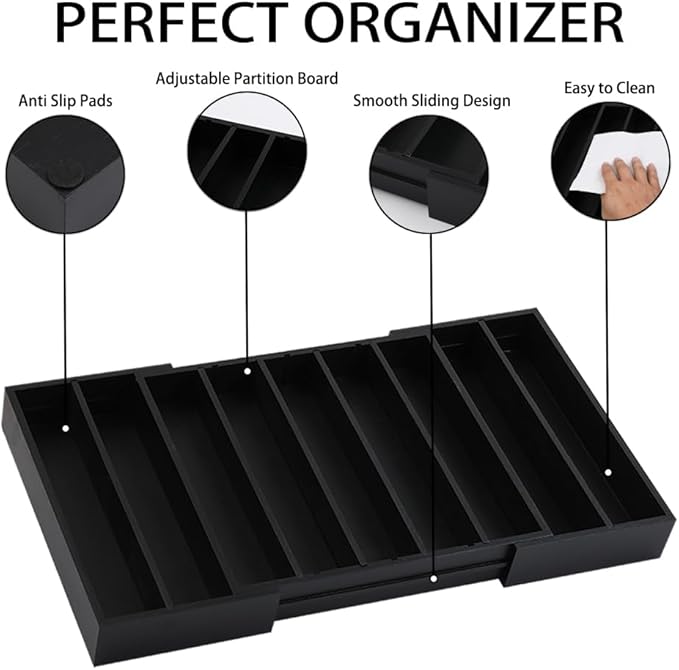 K Cup Holder Bamboo Coffee Pod Holder Drawer Organizer, Expandable K Cup Pod Storage Tea Bag Storage for Coffee Station Home Office and Kitchen (Black