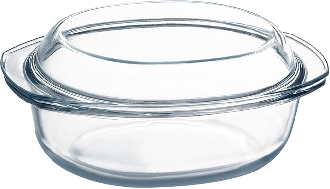 Mini Oval Glass Casserole Dish with Lid - Single Serving, Microwave & Oven Safe, Easy Grab Bakeware