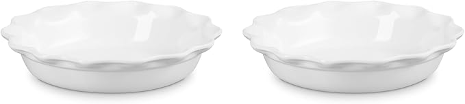 Le Creuset Stoneware Set of 2 Heritage Fluted Pie Dish, 9", White