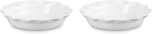 Le Creuset Stoneware Set of 2 Heritage Fluted Pie Dish, 9", White