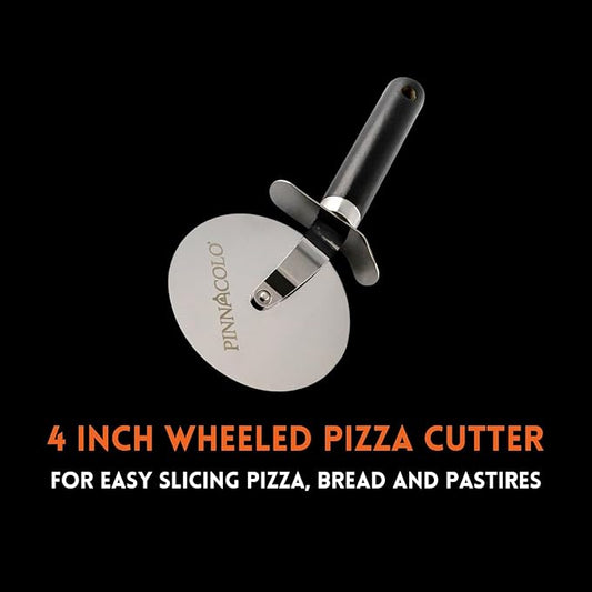 4 Inch Wheeled Pizza Cutter with Wood Handle - Sharp Stainless Steel Blade for Easy Slicing of Pizza, Bread, and Pastries