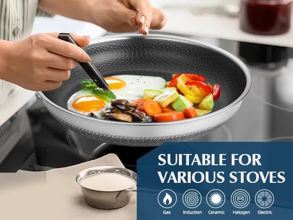 Frying Pans Nonstick, 11” Hybrid Stainless Steel Non Stick Frying Pans for Kitchen and Camping - Nonstick Cookware - Dishwasher and Oven Safe Skillet for Induction Gas Ceramic.