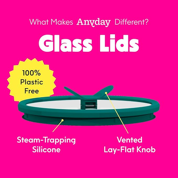 Anyday 2-Pack (4-Cup Deep) Glass Food Storage with Glass Lids | Plastic-Free Meal Prep & Microwave Cookware | Stackable Airtight Storage Container with Vented Lid for Microwave-Safe Reheating