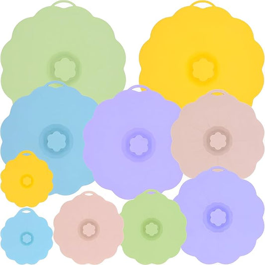 10 Pack Silicone Lids for Bowl Silicone Microwave Splatter Covers, 5 Sizes Reusable Heat Resistant Lids Fits Cups, Bowls, Food Storage, Plates, Pots, Pans, Fridge Dishwasher Safe, BPA Free