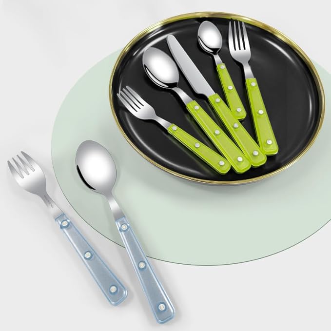 Silverware Set, 40 Piece Stainless Steel Cutlery set,Set for 8 People,Includes Knife, Fork, Spoon, Dessert Spoon and Dessert Fork, with Elegant Frosted Transparent Handles (Fluorescent green (40 PC))