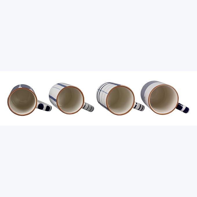 Young's Inc Ceramic Coffee Mug Set of 4, Blue and White Cups for Tea, Coffee, Cold Drinks, Gift for Coffee Lovers, Birthday, Microwave-Safe Dishwasher Safe Kitchen Decor, 5.5-inch Height