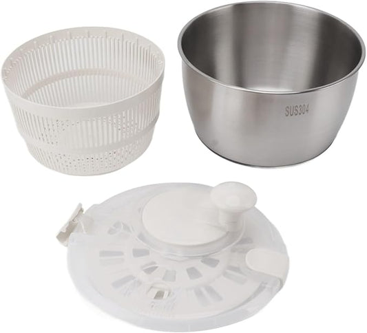 Salad Spinner, Stainless Steel Multifunctional Large Capacity Lettuce Vegetable Fruit Dryer Drain Basket for Home Restaurant