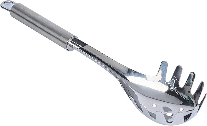 Restaurantware-German Standard 12.5 Inch Slotted Pasta Spoons, 6 Pasta Forks With Ergonomic Handle - Dishwashable, Durable, Stainless Steel Noodle Servers, Ideal For Draining or Serving
