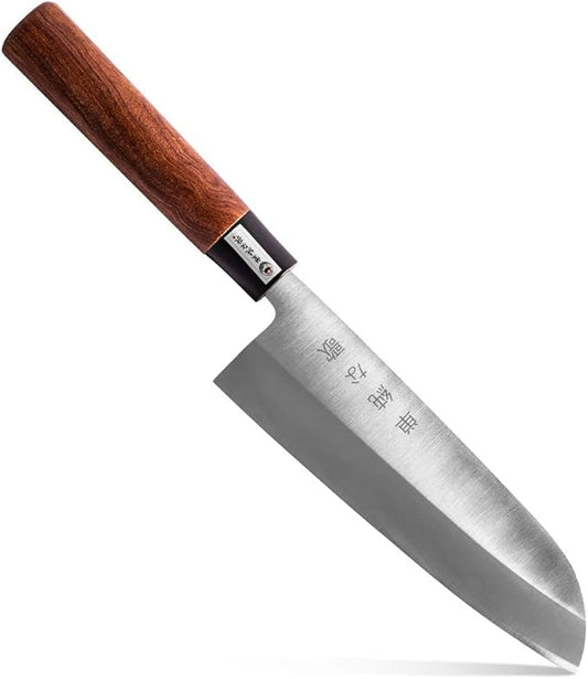Traditional Japanese Professional Santoku Kitchen Chef Knife – Premium 7-inch High Carbon Stainless Steel Ultra Sharp Knife with High Corrosive Resistance in a Double Bevel Edge, Best Home Kitchen