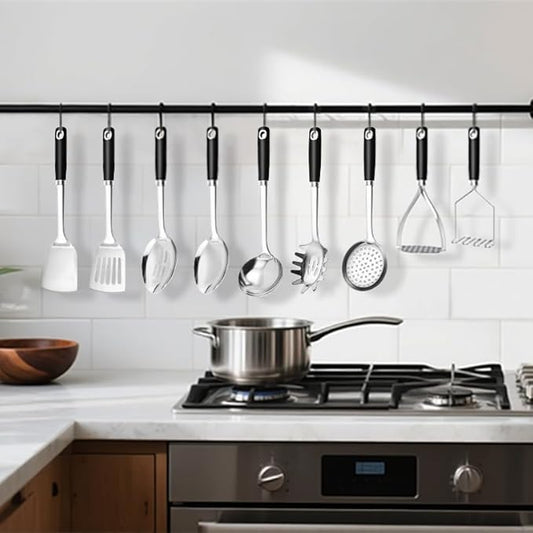 18/0 Stainless Steel Cooking Utensils Set, Heavy Duty Kitchen Utensils for Daily Use Party Wedding Housewarming, Dishwasher Safe, 9 Pieces