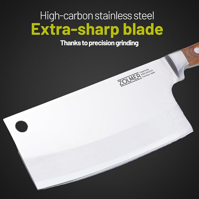 ZOLMER® Cleaver Knife – Professional Meat Cleaver for Butchering Bones – Butcher Tool with Wooden Handle – Chinese Chef Chopper for Kitchen