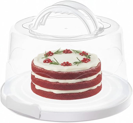 MosJos EXTRA LARGE Cake Carrier, Cake Stand with Lid and Foldable Handles - Multifunctional Serving Platter and Cake Plate - Cake Container with Dome and Strong Snaps 13 x 13 x 7 inch (White)