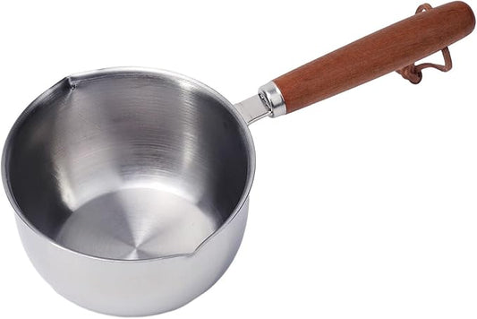 Stainless Steel Butter Melting Pot Multi-Purpose Sauce Pan Mini Milk Warmer with Wooden Handle for Induction Gas Electric Stove Compatible Kitchen Tool(300ml)
