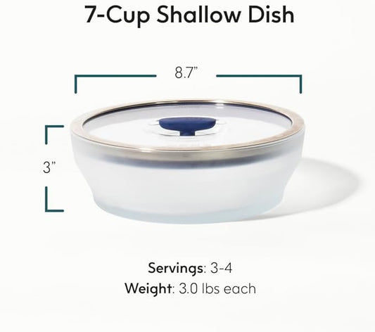Anyday 7-Cup Microwave Cookware and Glass Container with Glass Lid, Plastic-Free Shallow Food Storage | Stackable Airtight Steamer with Vented Lid for Microwave-Safe Reheating & Steaming Vegetables