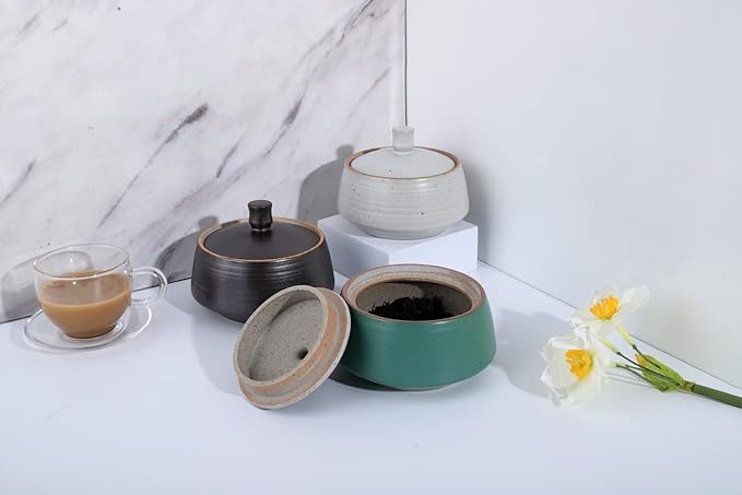 Retro Kitchen Ceramic Canister, 13.53 FL OZ (400 ML) Vintage Food Storage Jar for Tea, Coffee Beans, Herb, Candy, Spices, Nuts (Ancient Green)