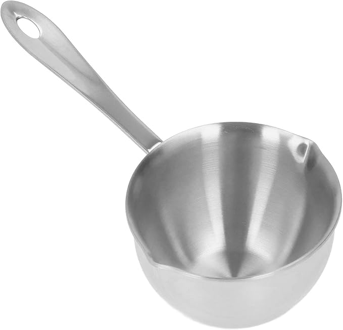Mini Butter Warmer, 6.7oz/200ml Stainless Steel Mini Butter Warmer Coffee Milk Warmer Pot with Dual Pour Spouts Small Saucepan Chocolate Melting Pot (Silver)