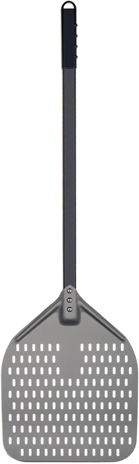 G.a HOMEFAVOR 12"x 15" Perforated Pizza Peel 47 Inch overall, Rectangular Aluminum Pizza Turning Peel with Extended Silcone Handle For Baking Pizza Brick Oven