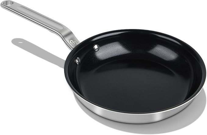 10 Inch Ceramic Non Stick Frying Pans - 5 Ply Stainless Clad Nonstick Skillet, Toxic, PTFE & PFOA FREE, Professional Cookware for Induction, All Stoves and Oven up to 650°F