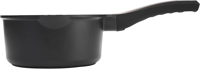 7 Inch Non Stick Sauce Pan with Glass Lid & Pour Spout - Lightweight 1.8 Quart Ceramic Coated Saucepan - Multipurpose Induction Compatible PFOA Free Small Cooking Pot with Stay Cool Handle (Black)