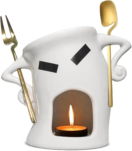 Ceramic Fondue Mug with Spork, Microwave Safe Personal Melting Cup for Chocolate & Cheese Dipping, Ideal Mini Fondue Set