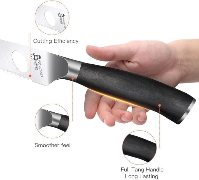 TUO Cheese Knife, 5 inch Tomato Knife Fruit Knife Small Kitchen Knife, German Stainless Steel Hollow Blade, Ergonomic Full Tang Handle with Gift Box, Black Phoenix Series