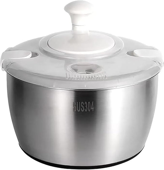 Salad Spinner, Large Stainless Steel Vegetable Washer, 5.3 Qt Plastic Lid for Washing Pasta and Fries, Durable Kitchen Tool