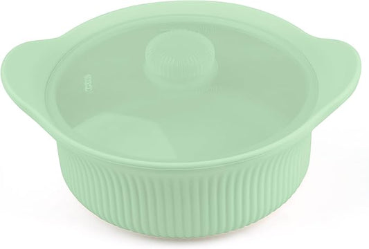 Silicone Microwave Steamer - Microwave Pot Steamer Basket Bowl for Baby Food, Vegetables & Dumplings, Compact & Lightweight Design, Oven & Dishwasher Safe (Green, S 20oz(600ml))