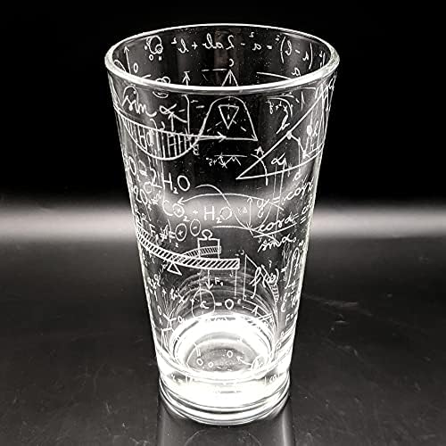 SCIENCE FORMULAS Engraved Pint Glass | Great Gift for Geeks, Nerds, Teachers and Students | Unique STEM and Physics Chemistry Mathematics Beer Decor
