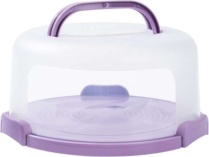 10in Plastic Cake Carrier with Handle, Round Cake Holder with Lid Pink Cake Container for 6in/8in/10in Cake(purple)