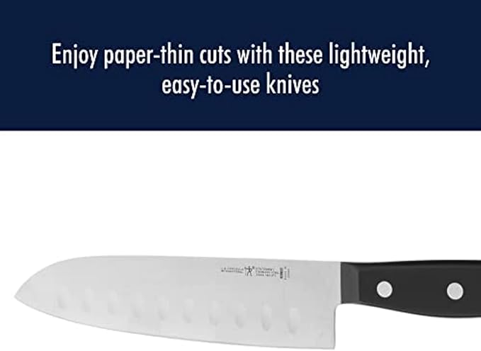 HENCKELS Statement Razor-Sharp Hollow Edge Santoku Knife 5 inch, German Engineered Informed by 100+ Years of Mastery, Black/Stainless Steel