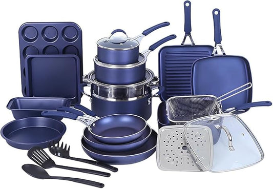 Cookware Set 23 Piece Nonstick Pots and Pans Set Bakeware Set Kitchen Induction Cookware Metal Utensil Oven & Dishwasher Safe