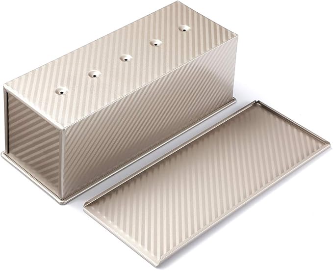 Monfish Large Loaf Pan w Lid Pullman Bread Pan 2.2lb dough Aluminized Steel Commercial Grade Non Stick Loaf Baking Pan
