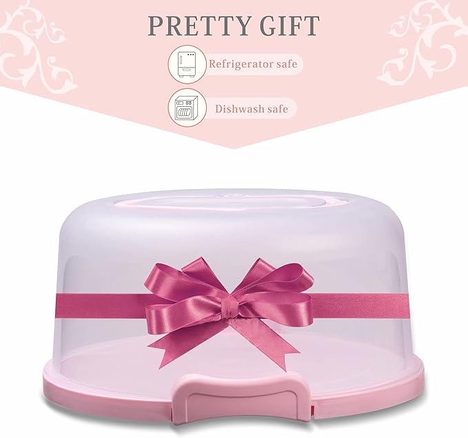 10in Plastic Cake Carrier with Handle, Round Cake Holder with Lid Pink Cake Container for 6in/8in/10in Cake(purple)