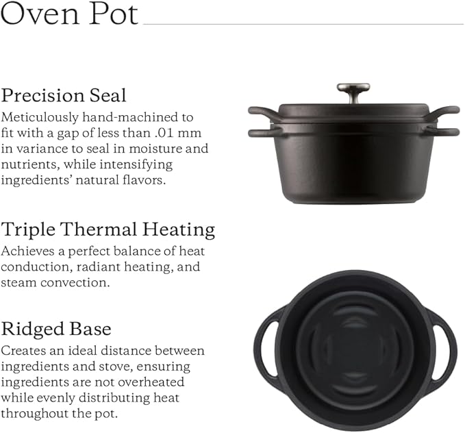 Vermicular Oven Pot | Non-Toxic Enameled Cast Iron Pot | 14cm (0.9 Qt) | Oven-safe | Induction-compatible | Dutch Oven | Made in Japan | Serves 1 | Matte Black