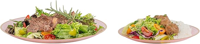 Restaurantware Plastic Plates 200 Pcs 7.13" and 10" Combo Gold Rimmed Plate Set Disposable Heavy-Duty Pink Translucent Rippled Plastic Dinner Servers for Party, Weddings, Salads, Desserts